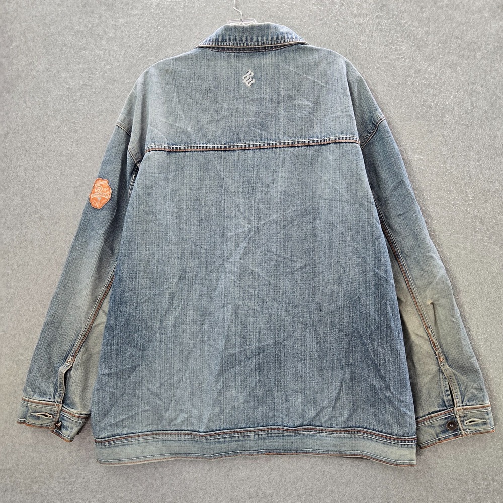 Rocawear Men Jacket Medium Blue Denim Button Up Pockets Cotton Long Sleeve READ